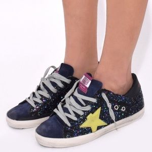 LIGHTLY WORN BLUE GLITTER GOLDEN GOOSE